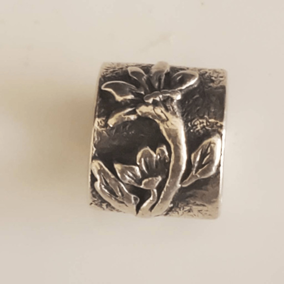 Pandora Sterling Silver Poinsettia Flower Retired Bead Charm Signed S925‎ ALE - Picture 2 of 4
